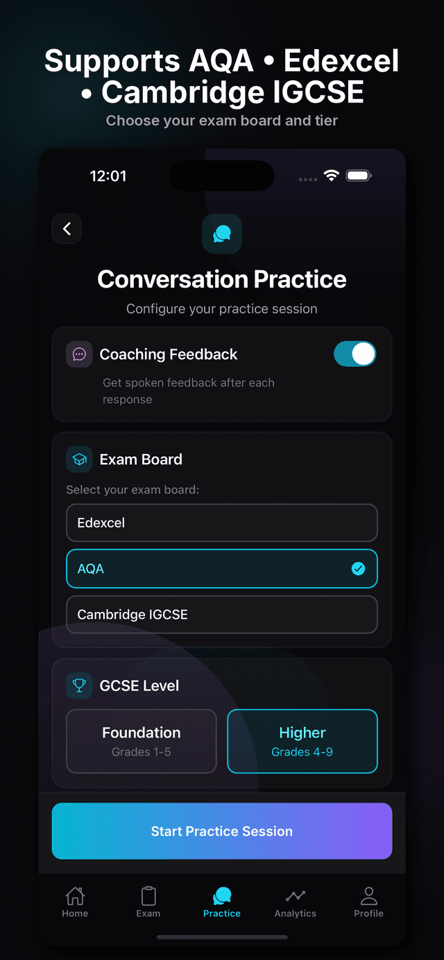 Choose exam board - AQA, Edexcel, Cambridge IGCSE