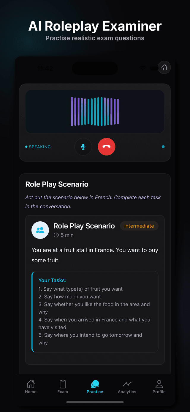 Spanish role play practice with AI examiner